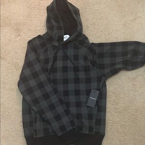Fabletics Black and Pine Green Plaid Hoodie